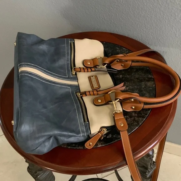 Blue and Tan Satchel Bag - Picture 12 of 15